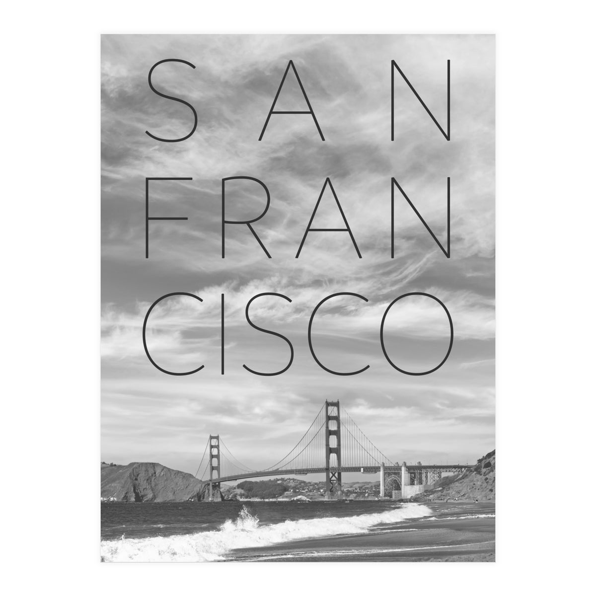 Golden Gate Bridge & Baker Beach | Text & Skyline (Print Only)