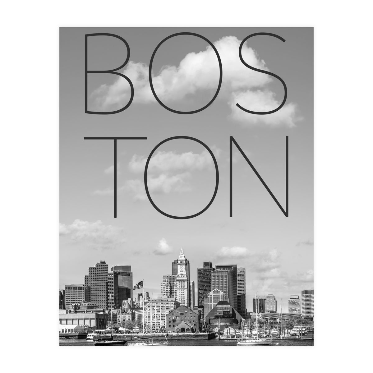 BOSTON Skyline North End & Financial District | Text & Skyline (Print Only)