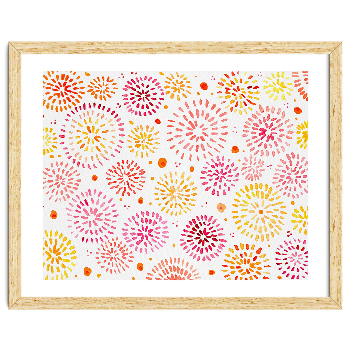 Abstract fireworks pattern in yellow and red
