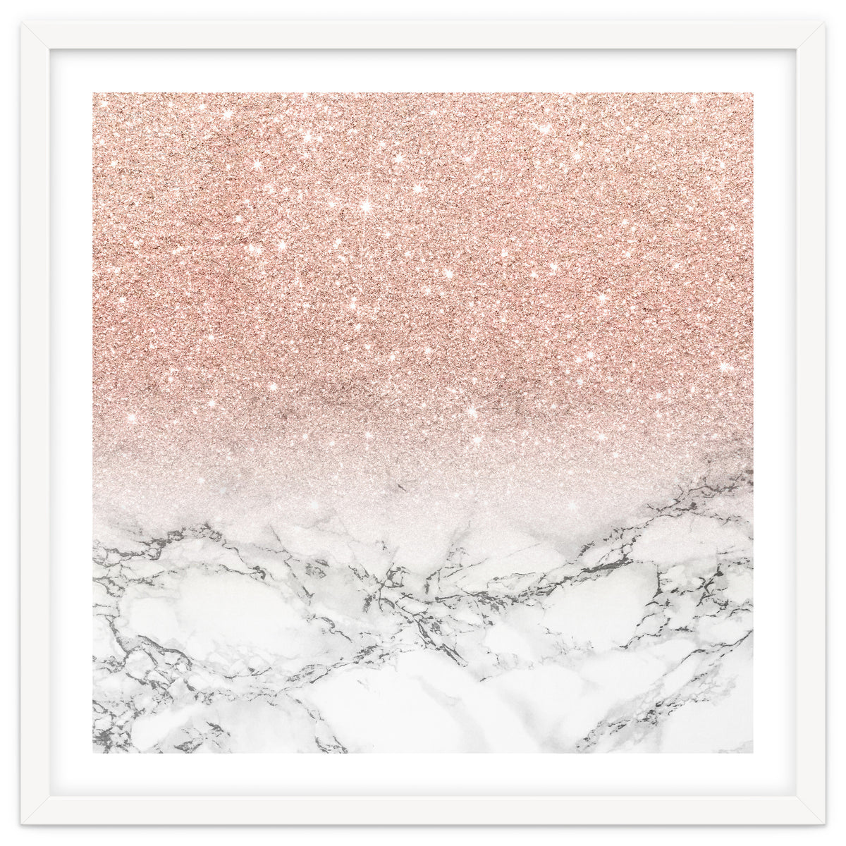 Modern faux rose gold pink glitter ombre white marble