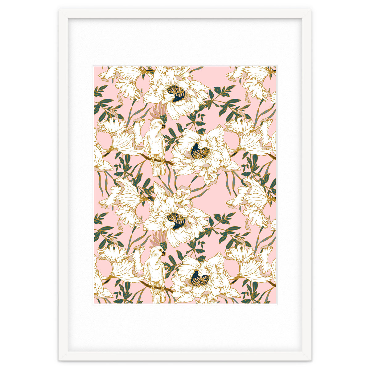 Exotic birds on flowers