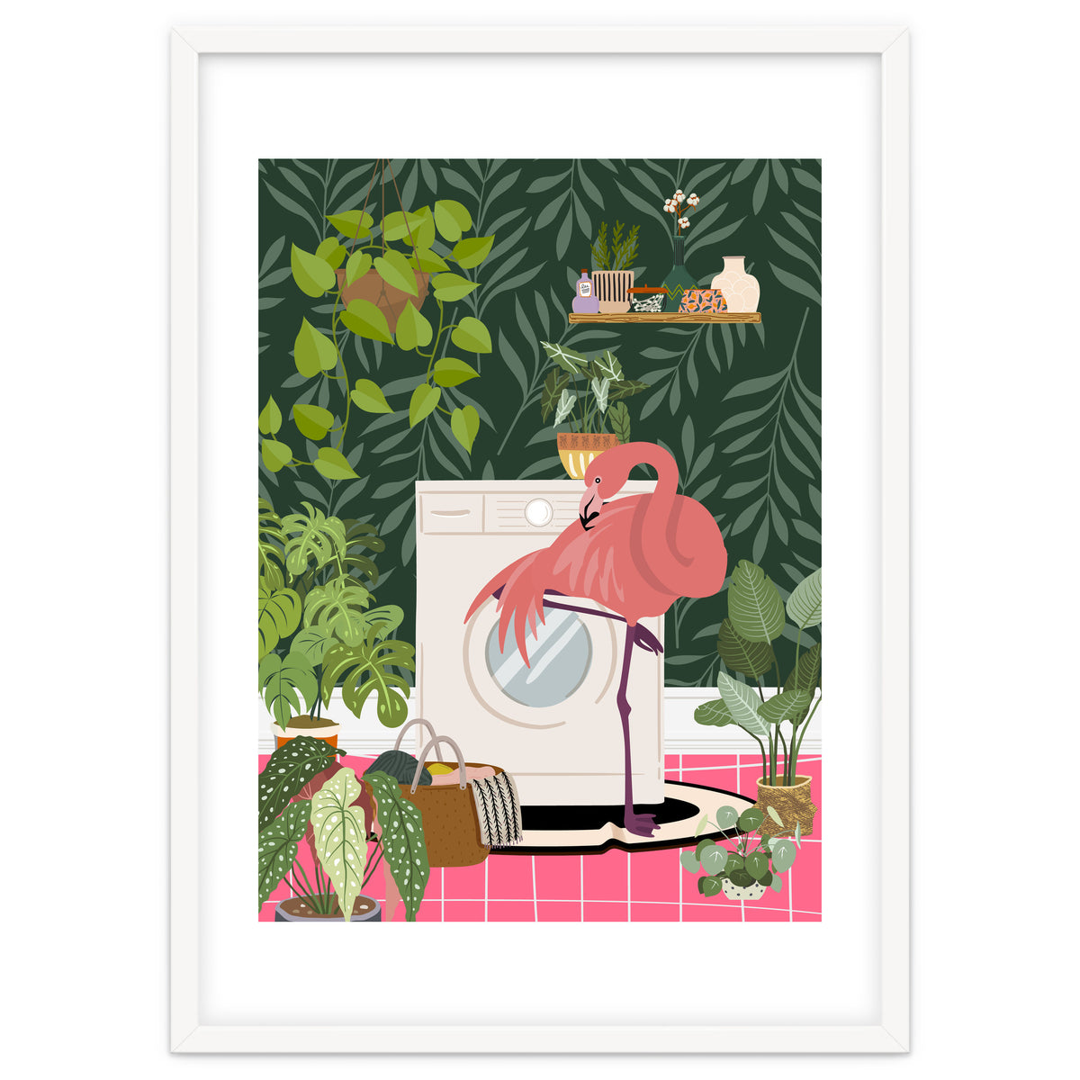 Flamingo in Jungle Laundry Room