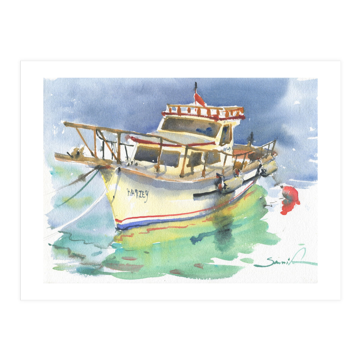 Yacht painting watercolor (Print Only)