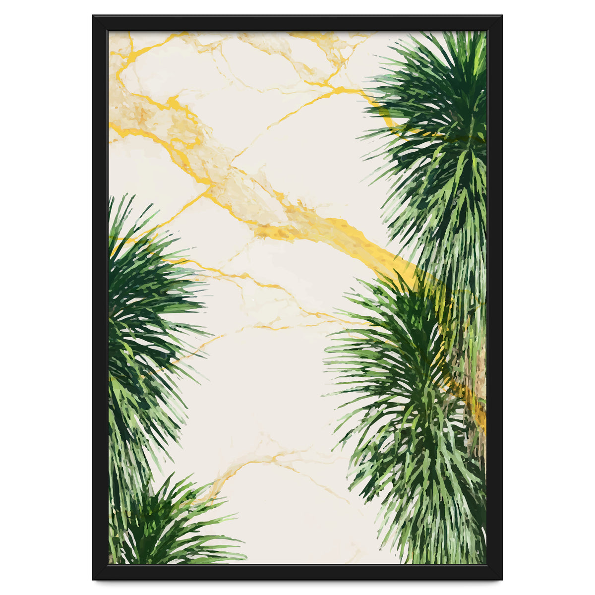 Gold marble texture with palm tree