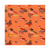 Tiny Witches Pattern (orange Backgrownd) (Print Only) thumbnail