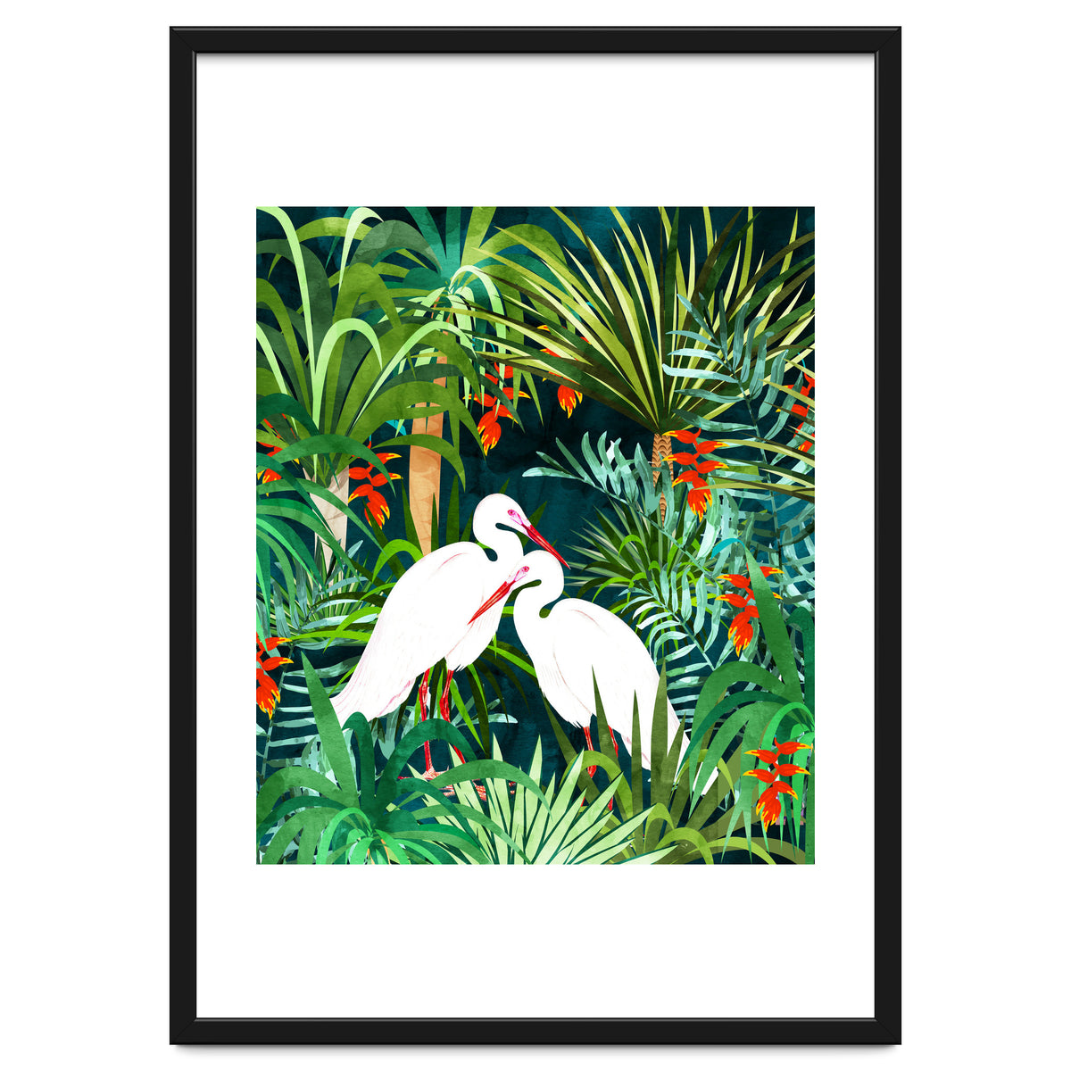 To Me, You're The Perfect Heron, Tropical Jungle Wildlife Animals Birds, Botanical Stork Painting