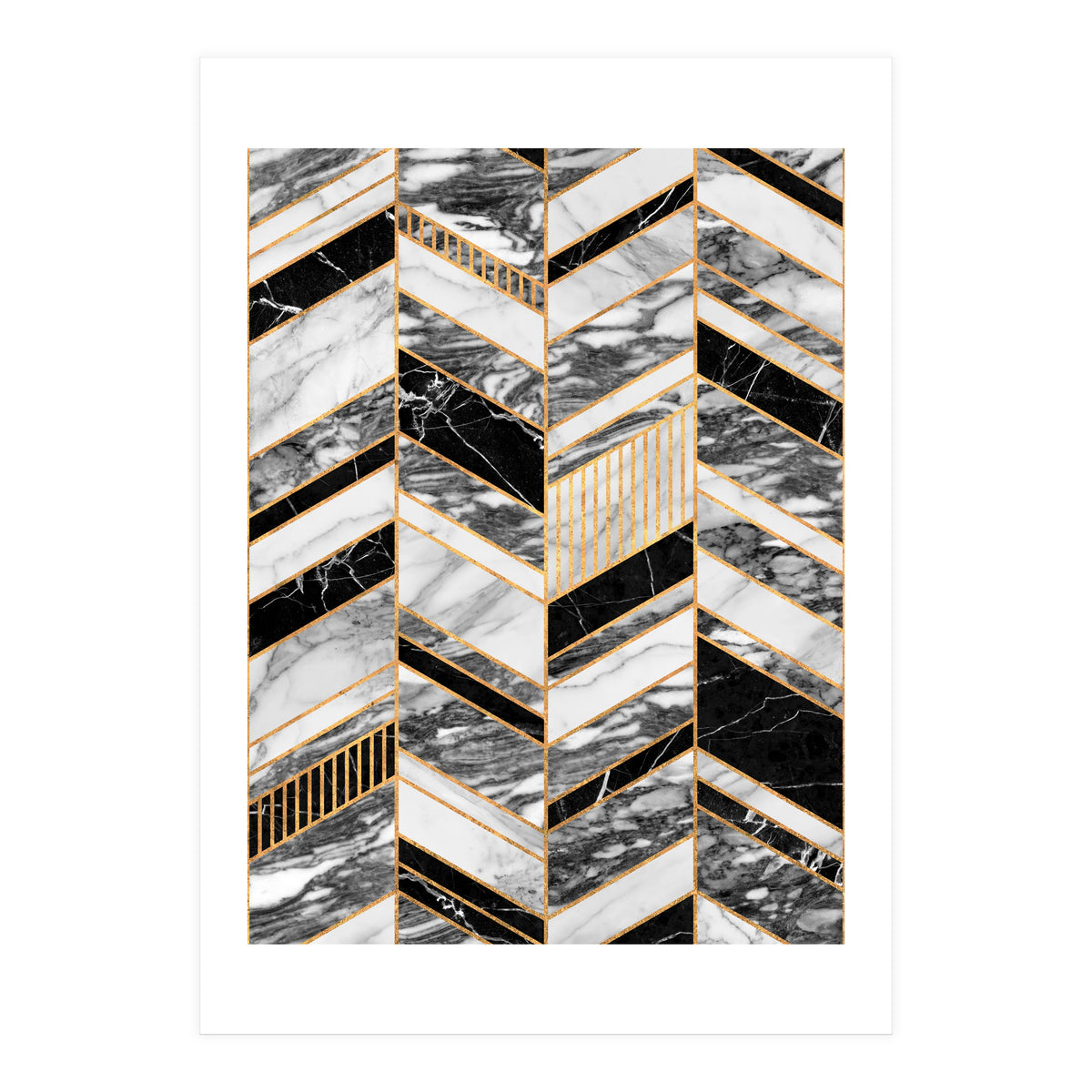Abstract Chevron Pattern - Black and White Marble (Print Only)