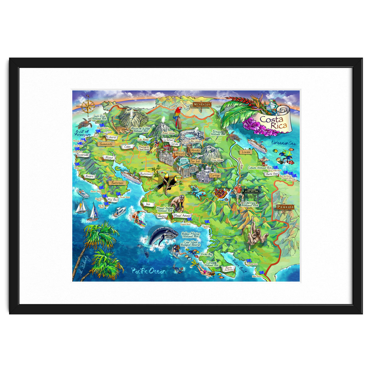 Costa Rica Map Illustration