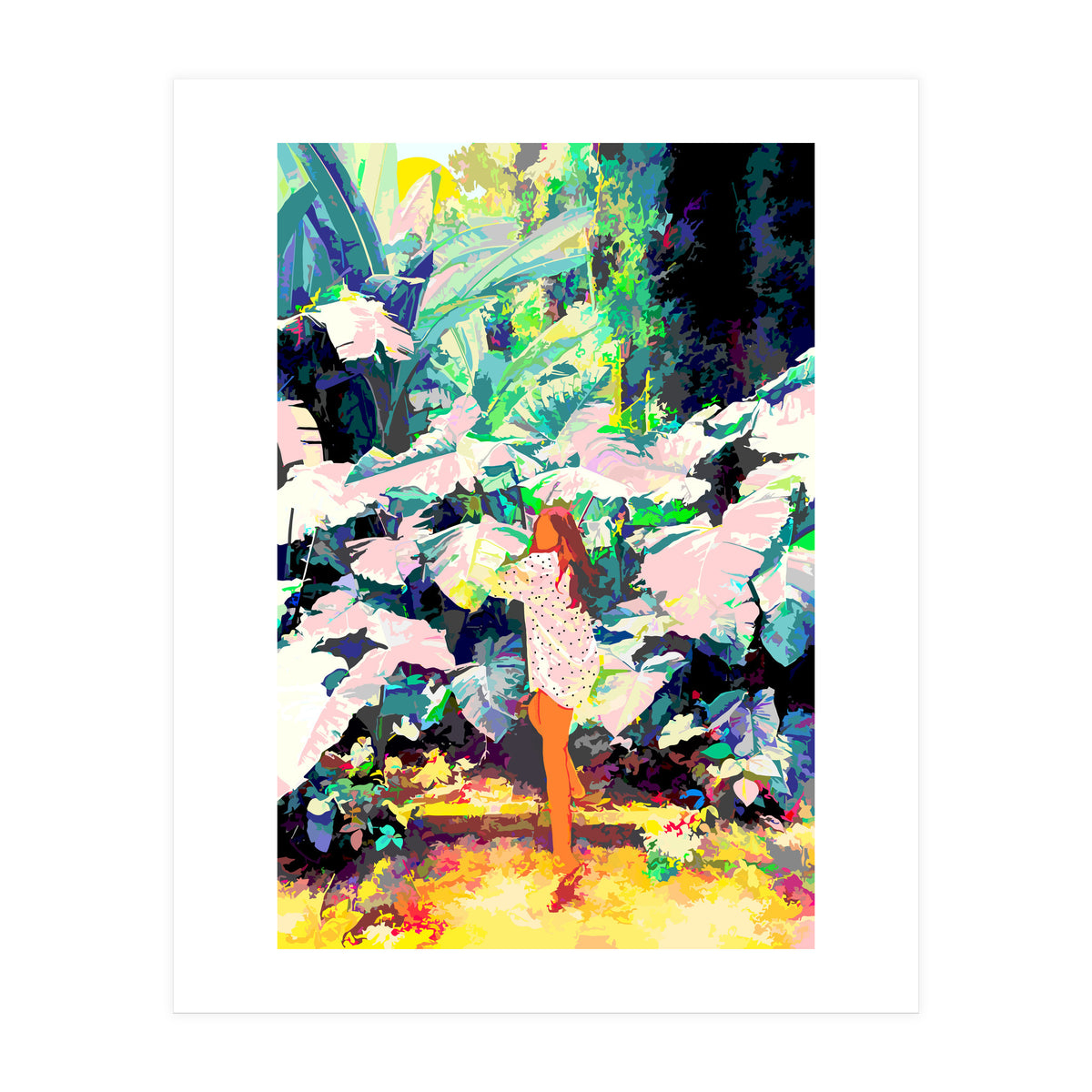 Live Quietly In a Corner Of Nature, Modern Bohemian Woman Jungle Forest Eclectic Painting (Print Only)