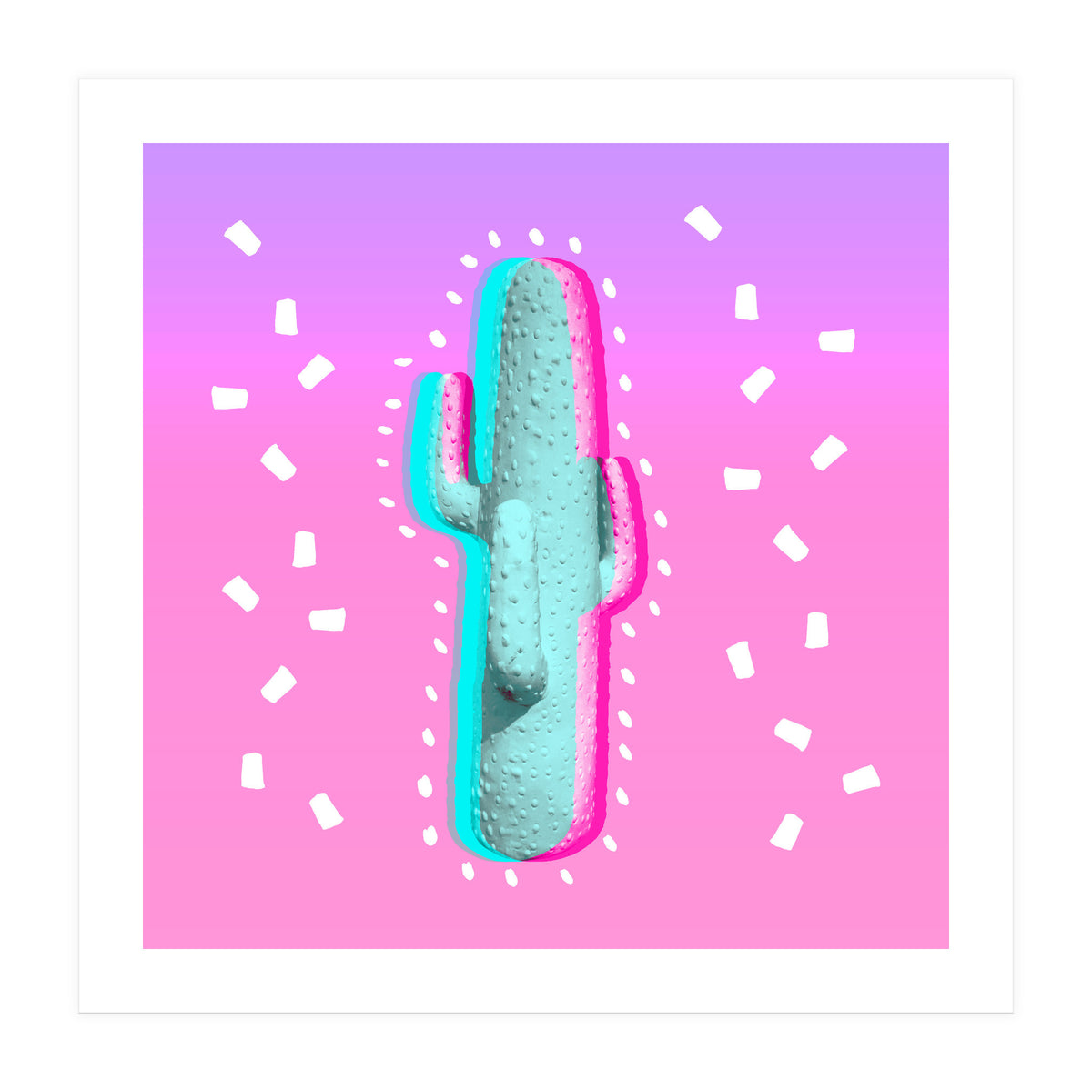 Modern 3 D Color Channel Cactus Photography Pink Purple Gradient 90's Pattern (Print Only)