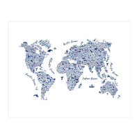 Watercolor World Map in Blue (Print Only)