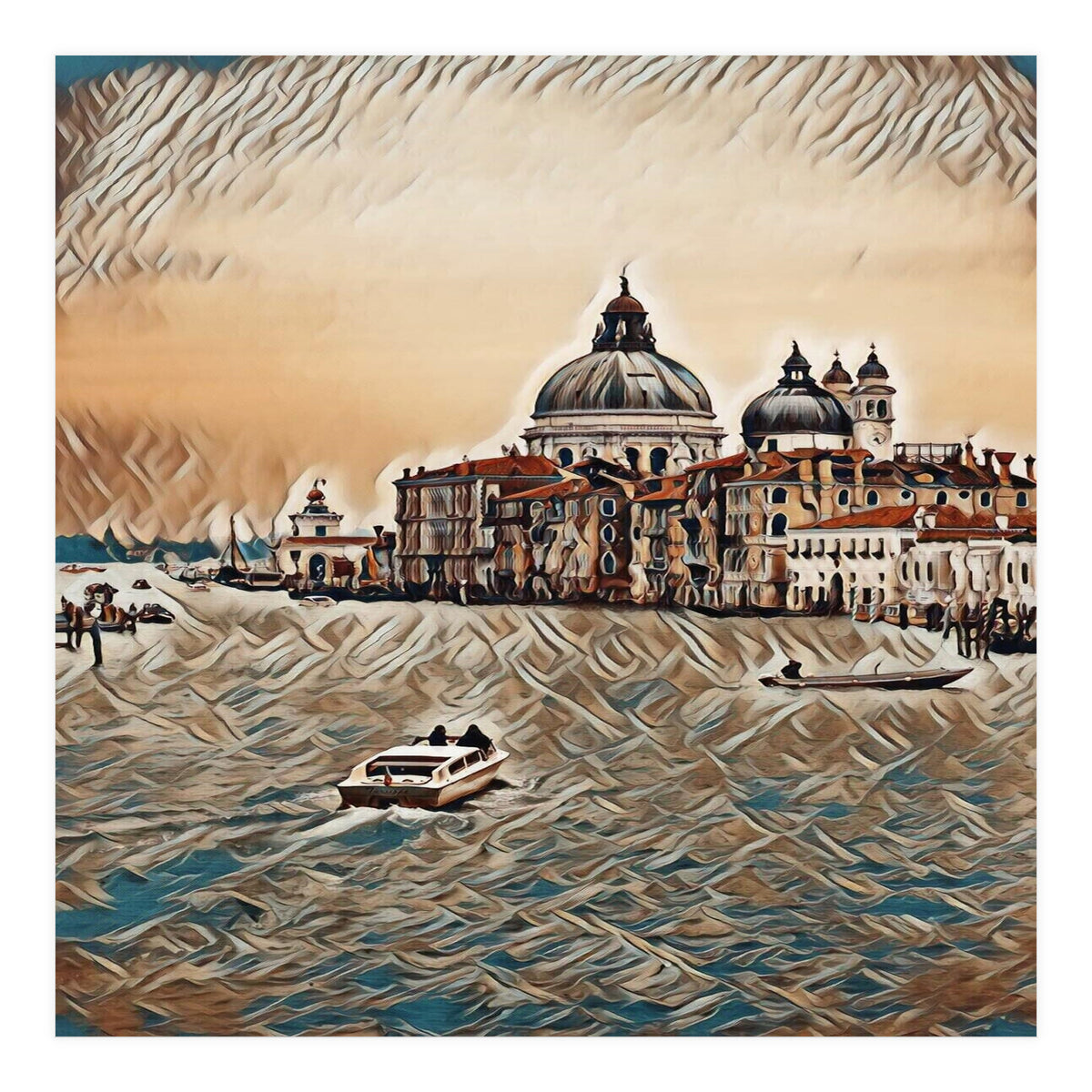 Boat In Venice San Mark`s Basilica Italian Tour Vintage (Print Only)