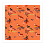 Tiny Witches Pattern (orange Backgrownd) (Print Only) thumbnail