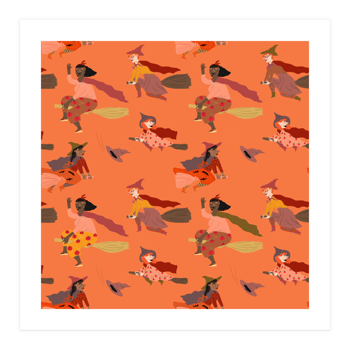 Tiny Witches Pattern (orange Backgrownd) (Print Only)