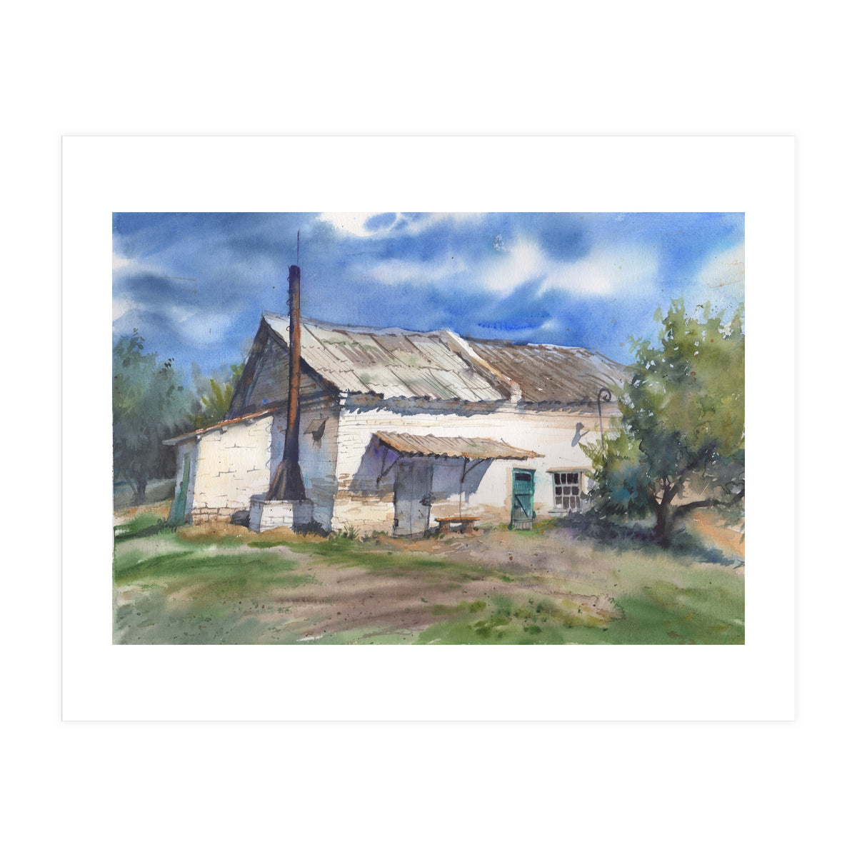 Country house. Watercolor painting art. (Print Only)