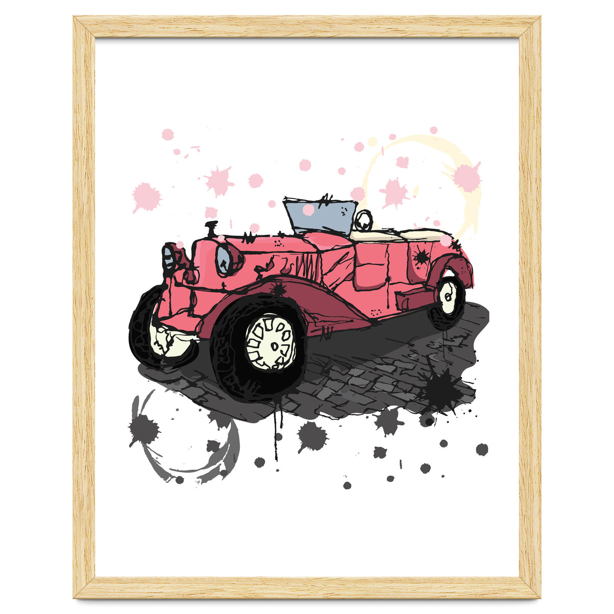 Vintage pink car sketch