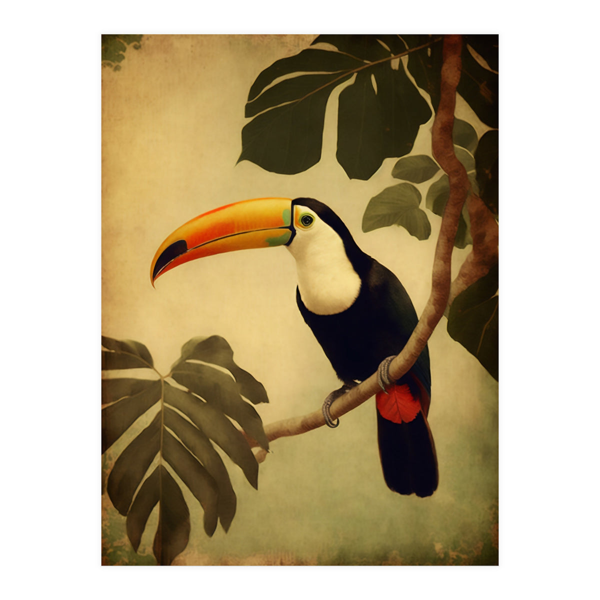 Toucan Vintage Jungle Painting (Print Only)