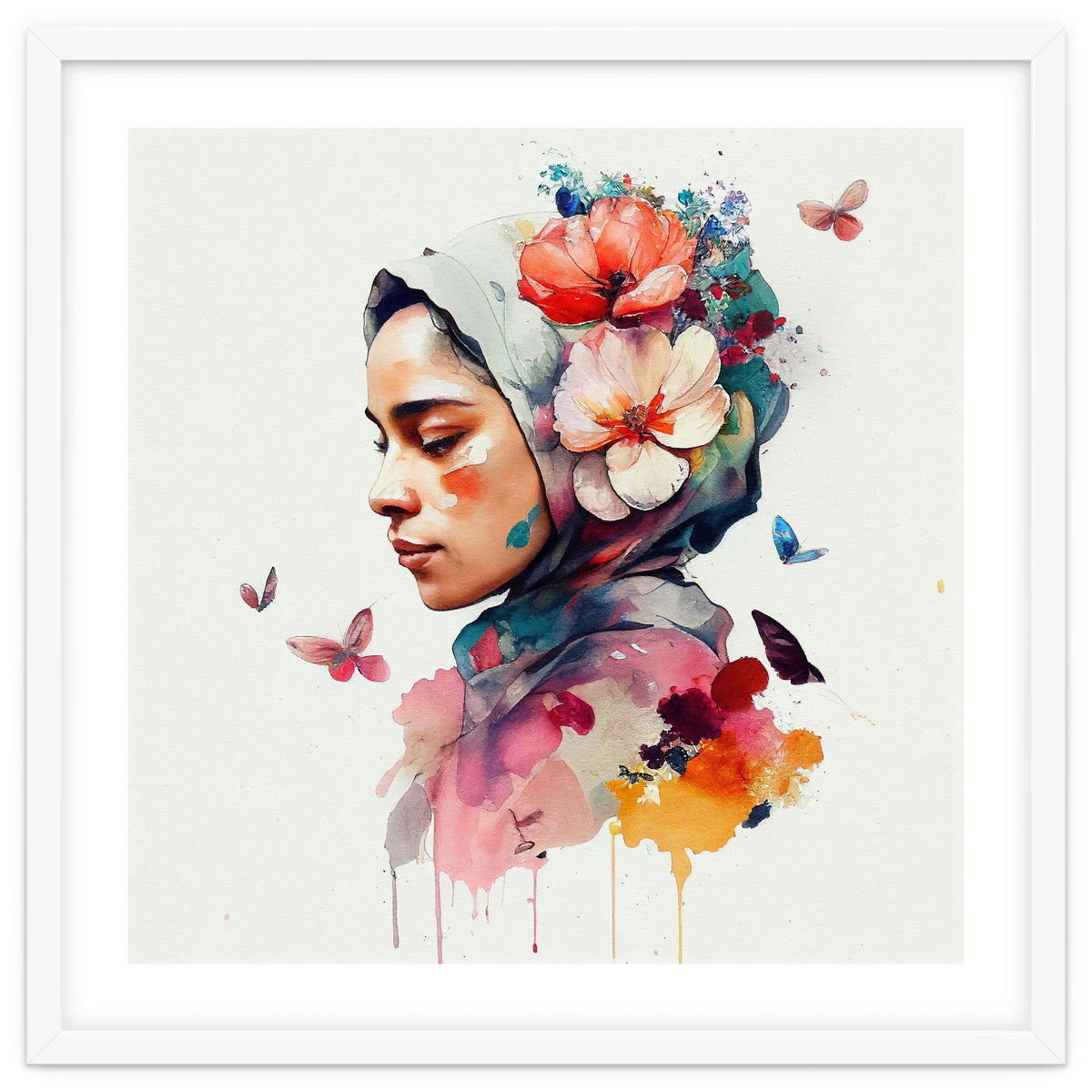Watercolor Floral Muslim Woman #3