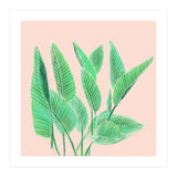 Modern Hand Painted Tropical Green Watercolor Leaf Bird Of Paradise On Pastel Pink (Print Only) thumbnail