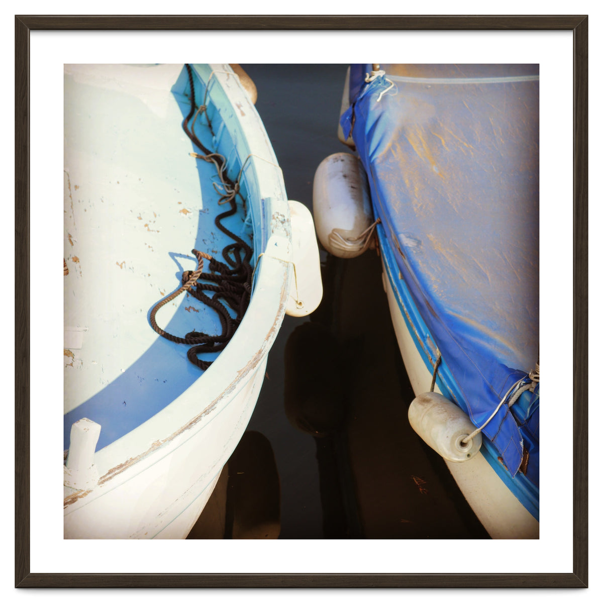 Blue and white wooden fishing boats