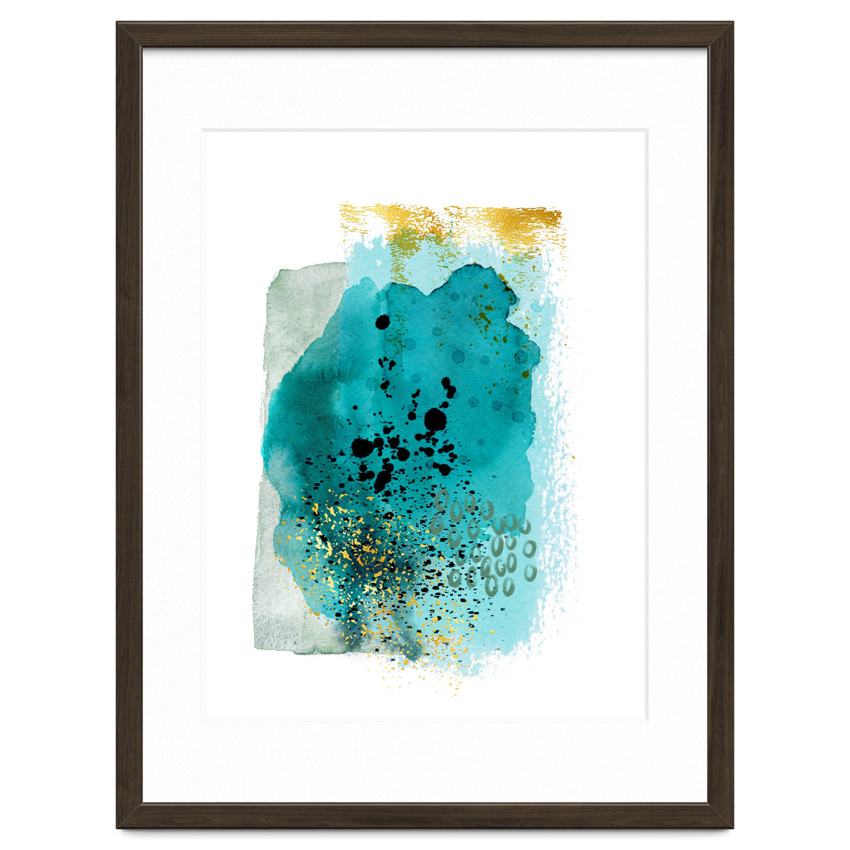 Abstract watercolour turquoise and gold