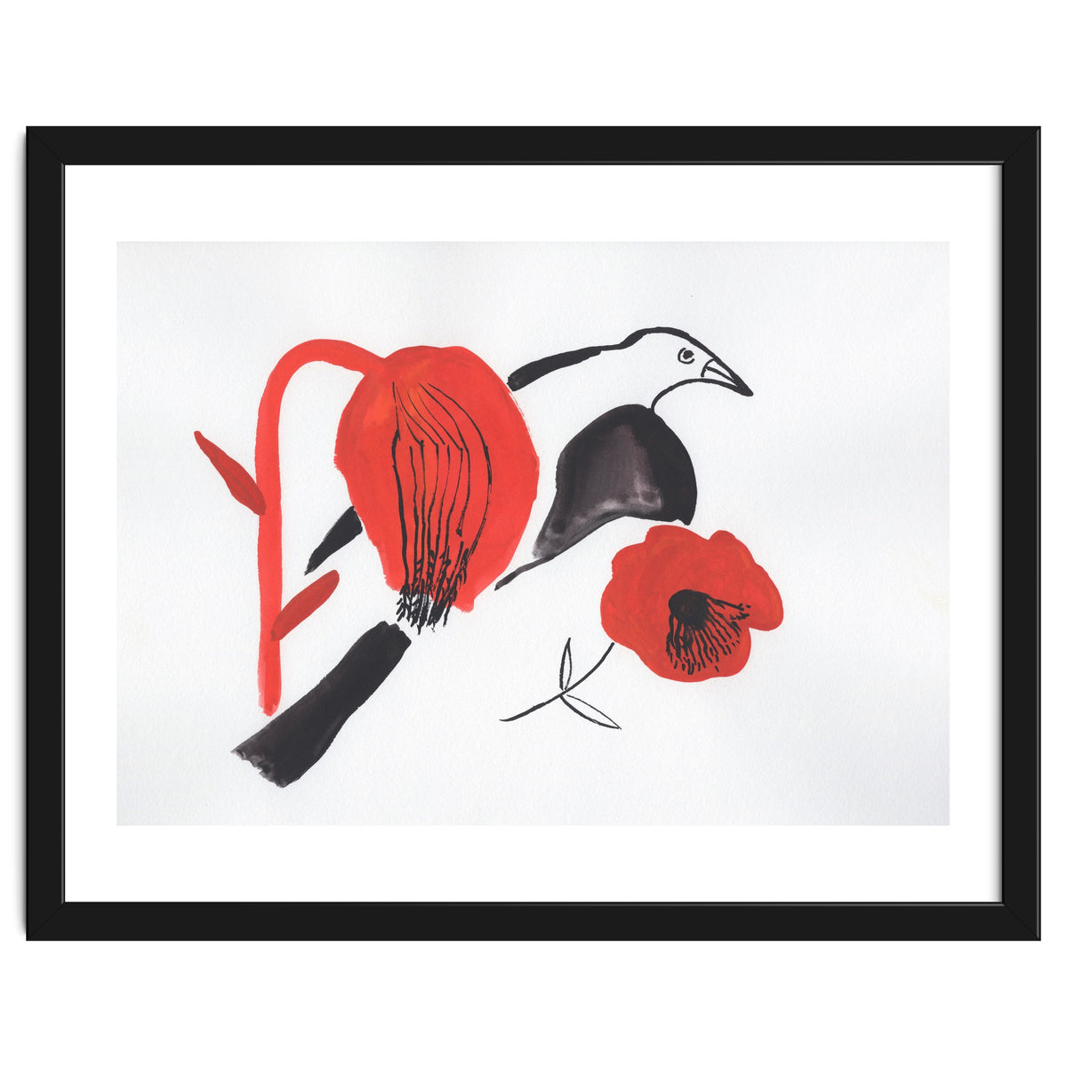 Black Bird And Poppies