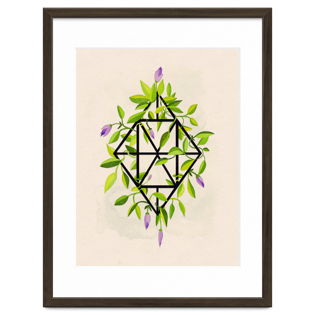 Geometric frame with leaves and flowers