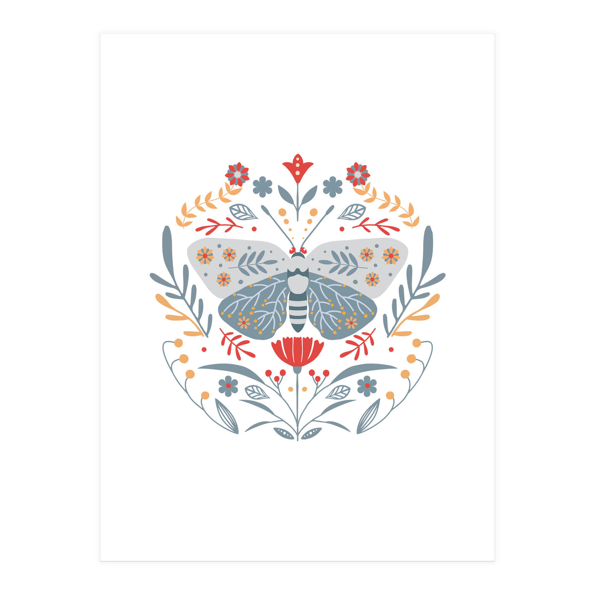 Scandinavian Folk Art: Butterfly & Flowers (Print Only)