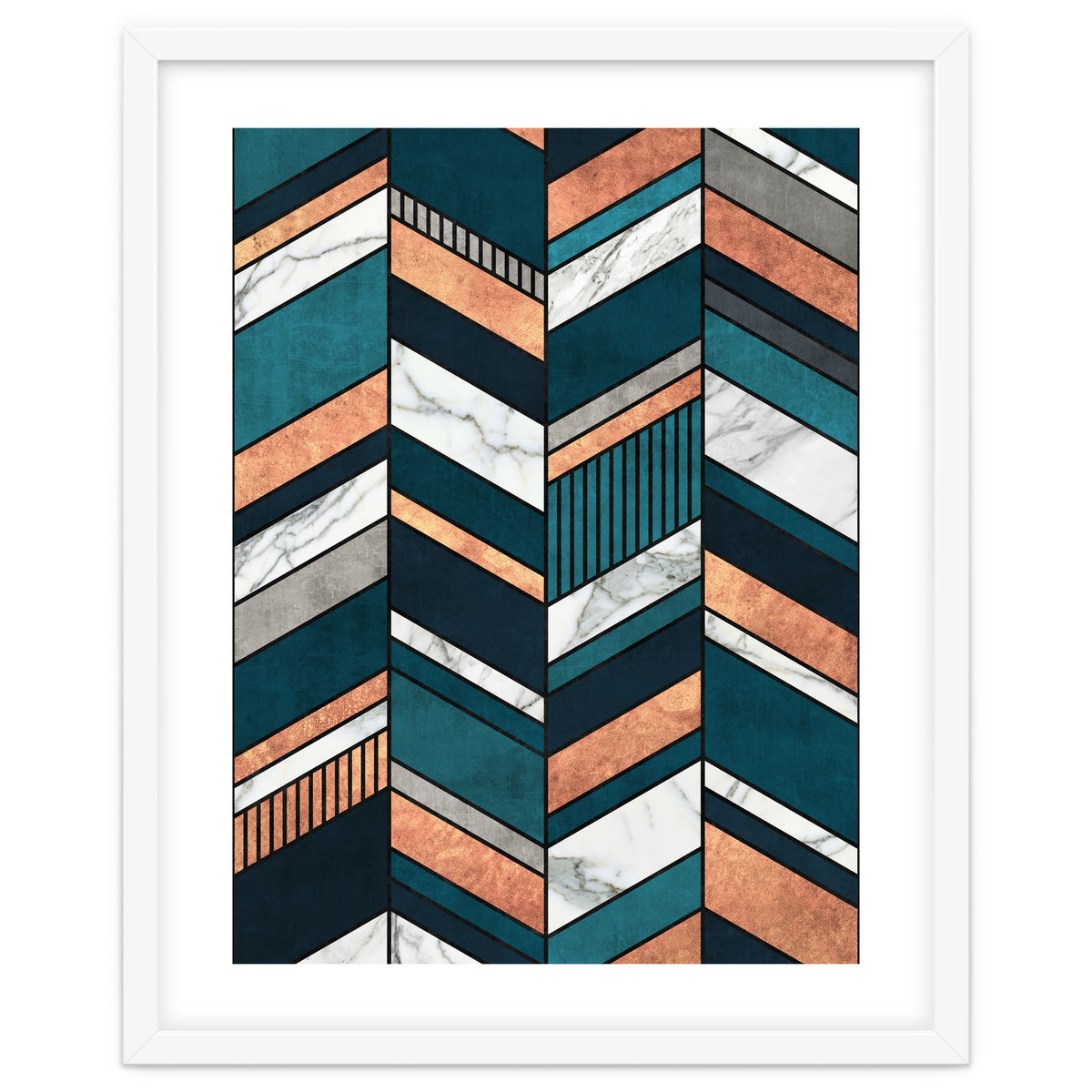 Abstract Chevron Pattern - Copper, Marble, and Blue Concrete