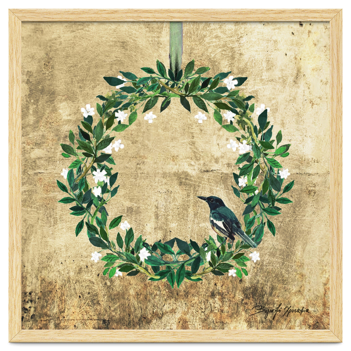 Wreath #White Flowers & Bird #Royal collection