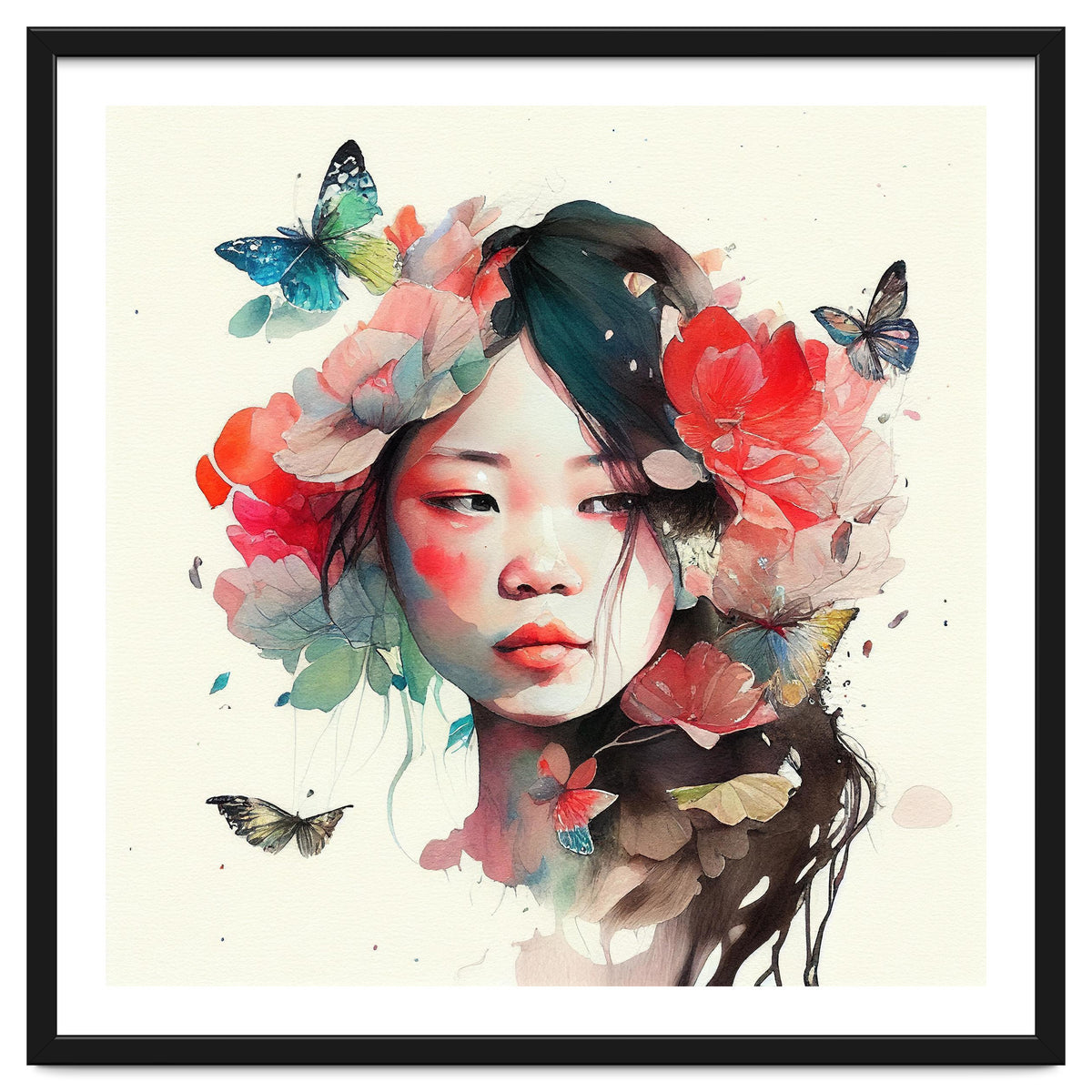 Watercolor Floral Asian Woman #8