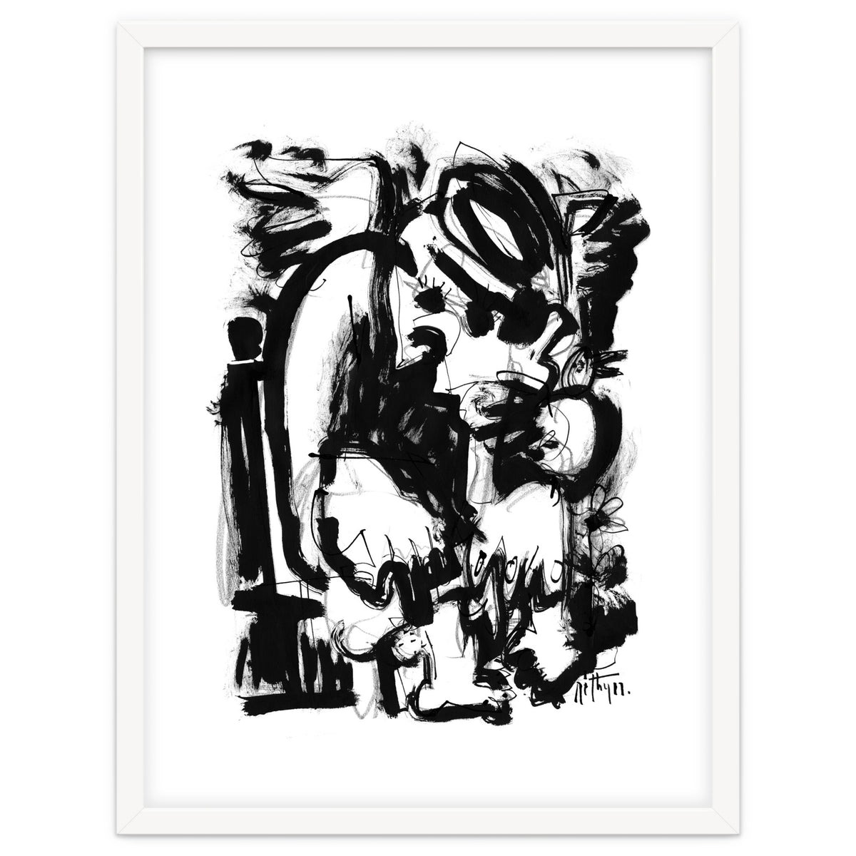 Saint With Bird - b&w