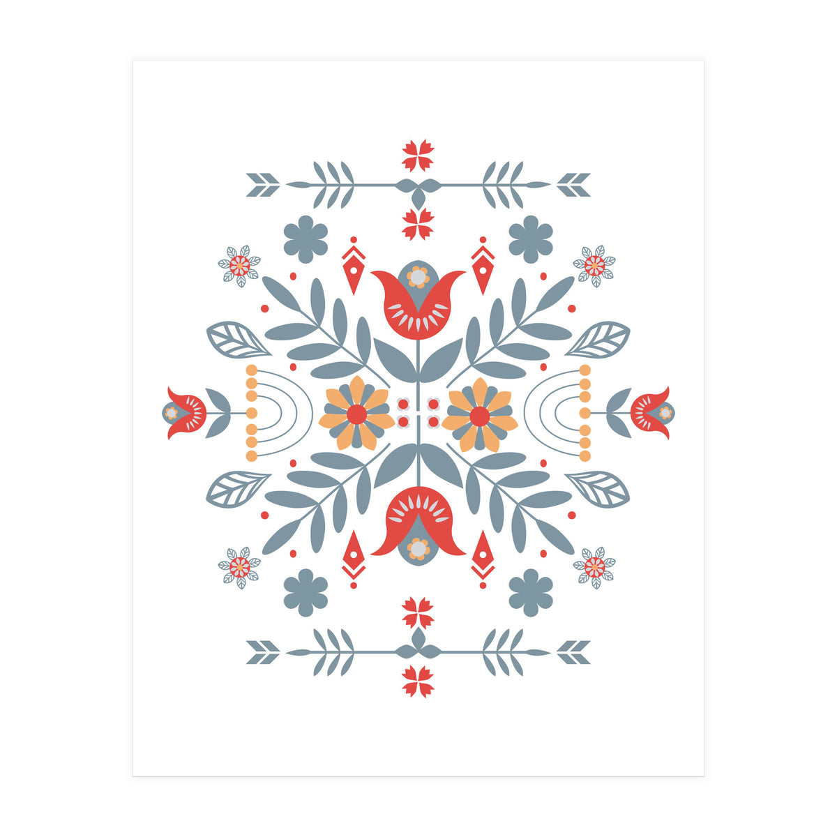 Scandinavian Folk Retro Flower Pattern (Print Only)