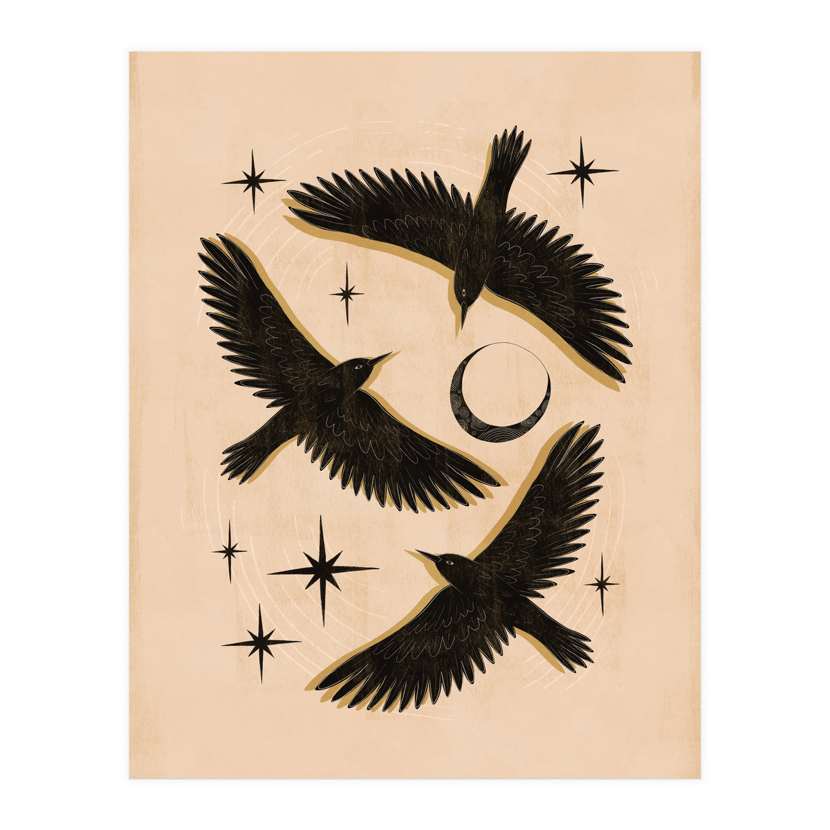 Black Birds Flying With The Moon (Print Only)