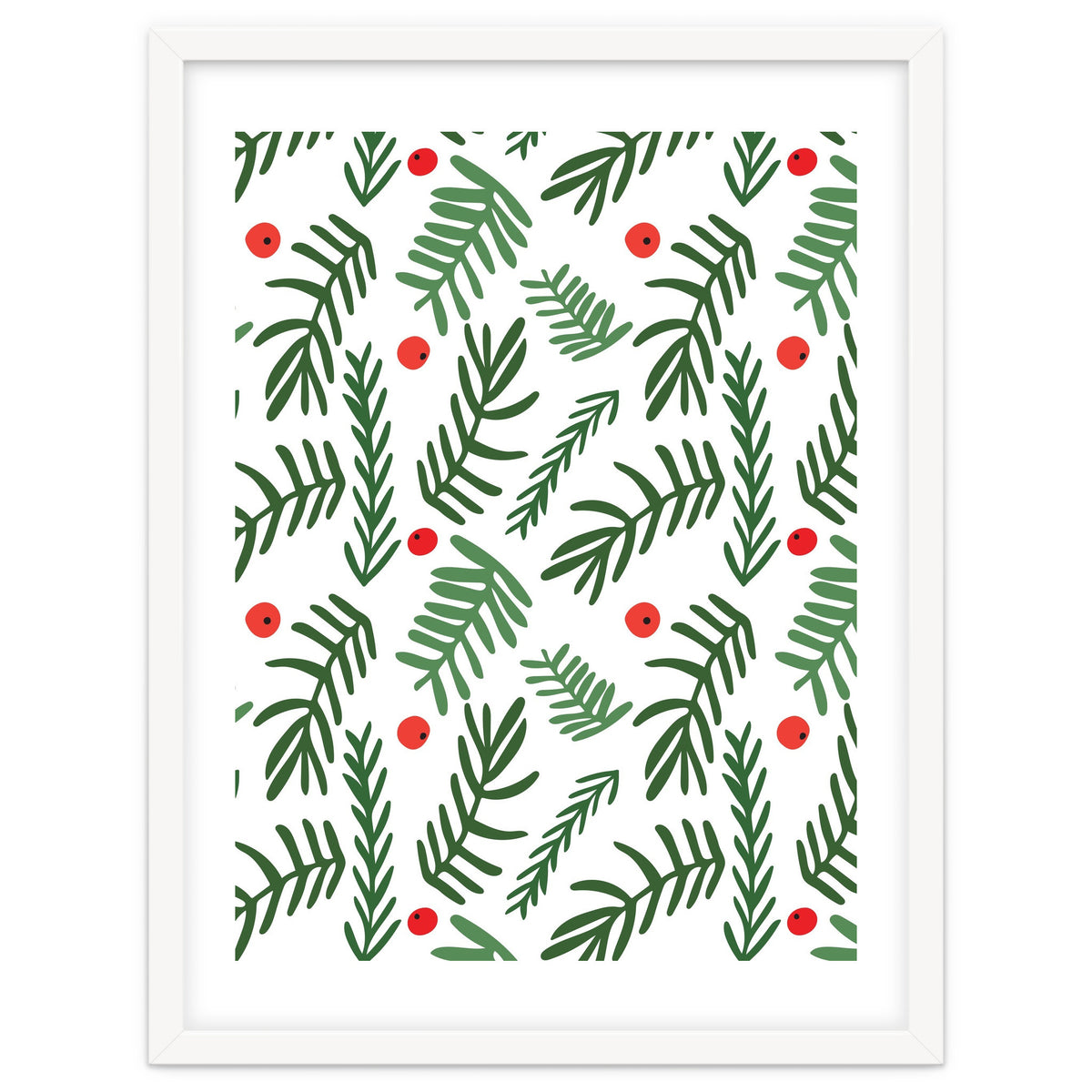 Pine Tree Branches With Christmas Berries Pattern