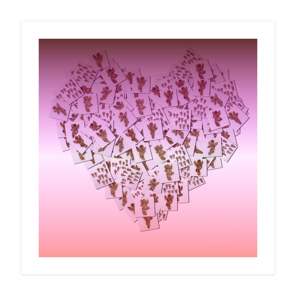 Heart collage of golden Cupid like characters (Print Only)