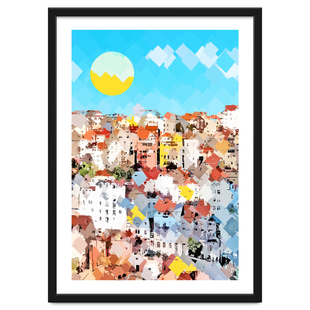 City Of Dreams, Italy Pastel Cityscape Painting, Architecture Buildings Abstract Illustration