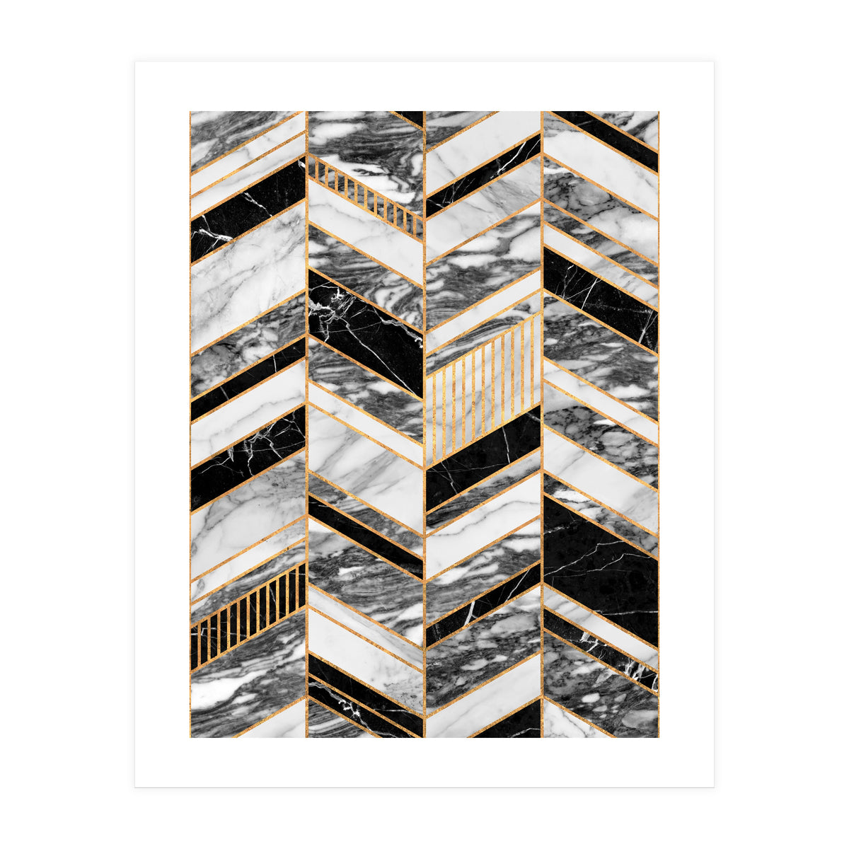 Abstract Chevron Pattern - Black and White Marble (Print Only)