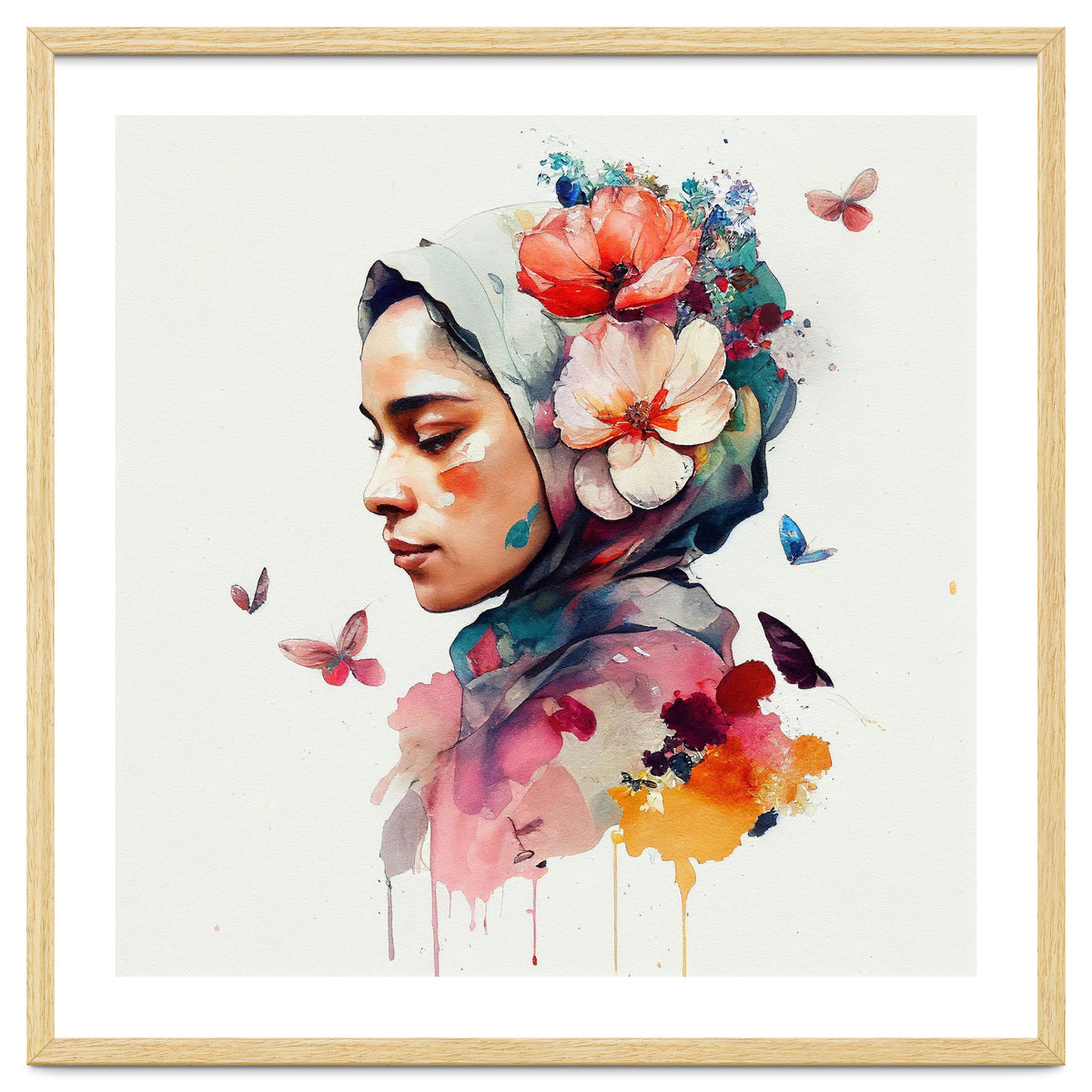 Watercolor Floral Muslim Woman #3