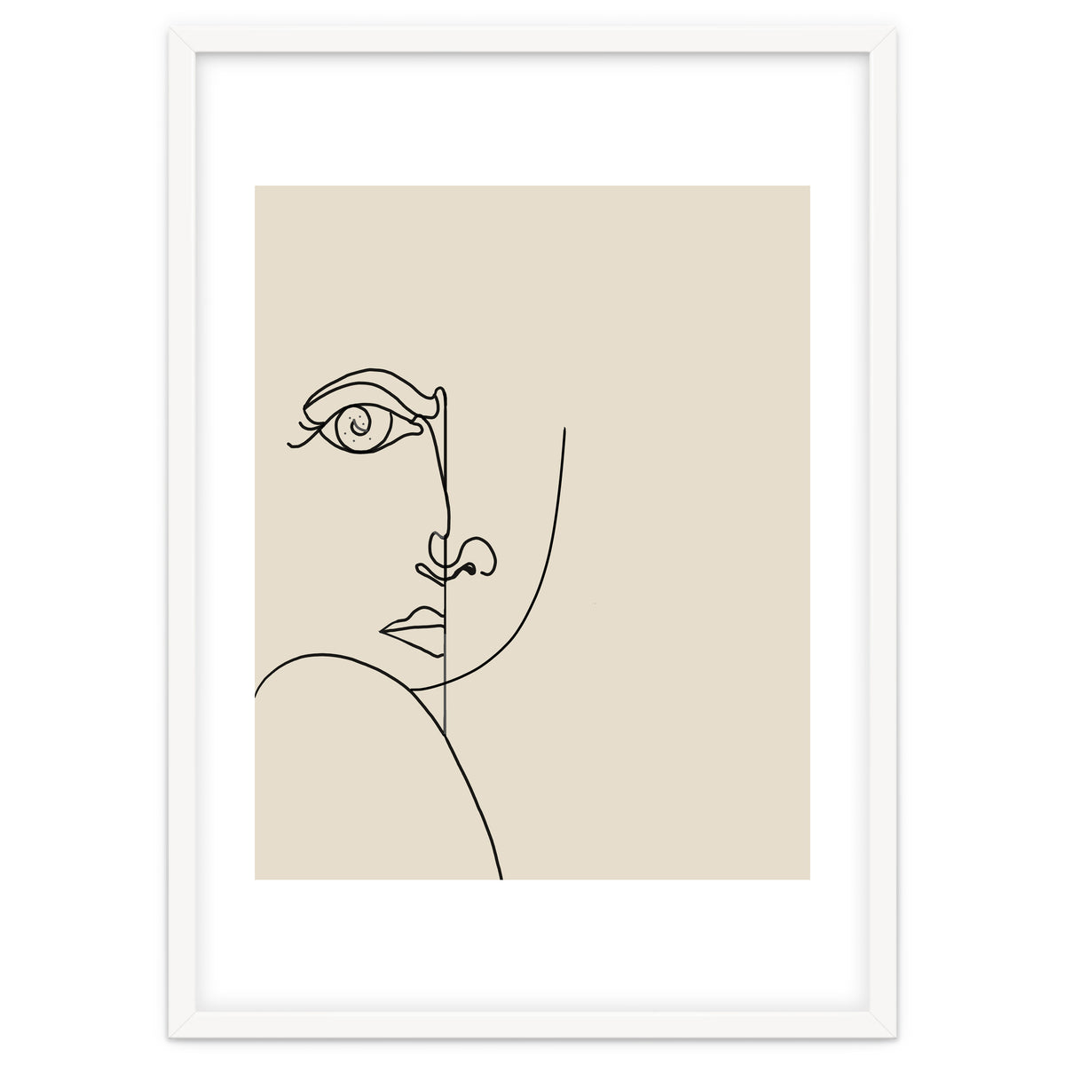 Looking Back : Moon Eyes, Abstract Face Line Art, Minimal Drawing Sketch People Scandinavian Neutral