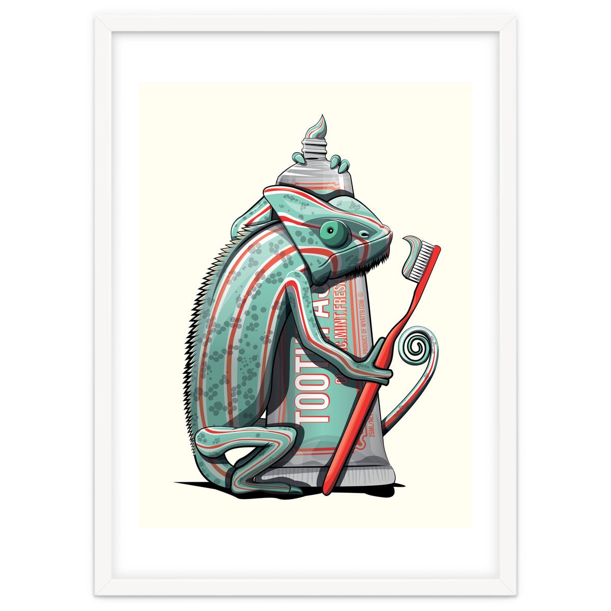 Chameleon Brushing Teeth, Funny Bathroom Humour