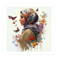 Watercolor Floral Muslim Woman #2 (Print Only)