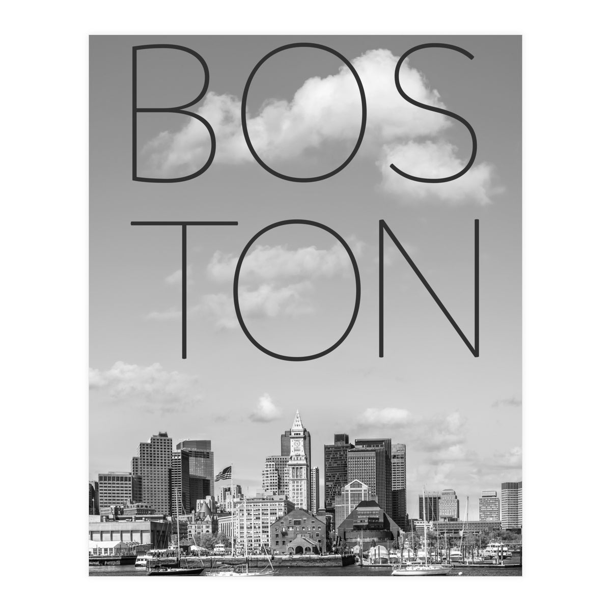 BOSTON Skyline North End & Financial District | Text & Skyline (Print Only)