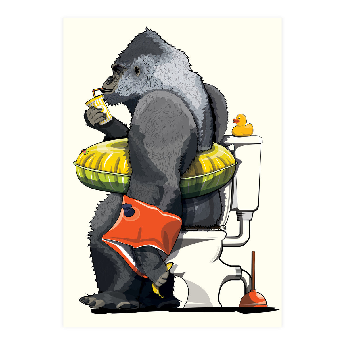 Gorilla on the Toilet, Funny Bathroom Humour (Print Only)