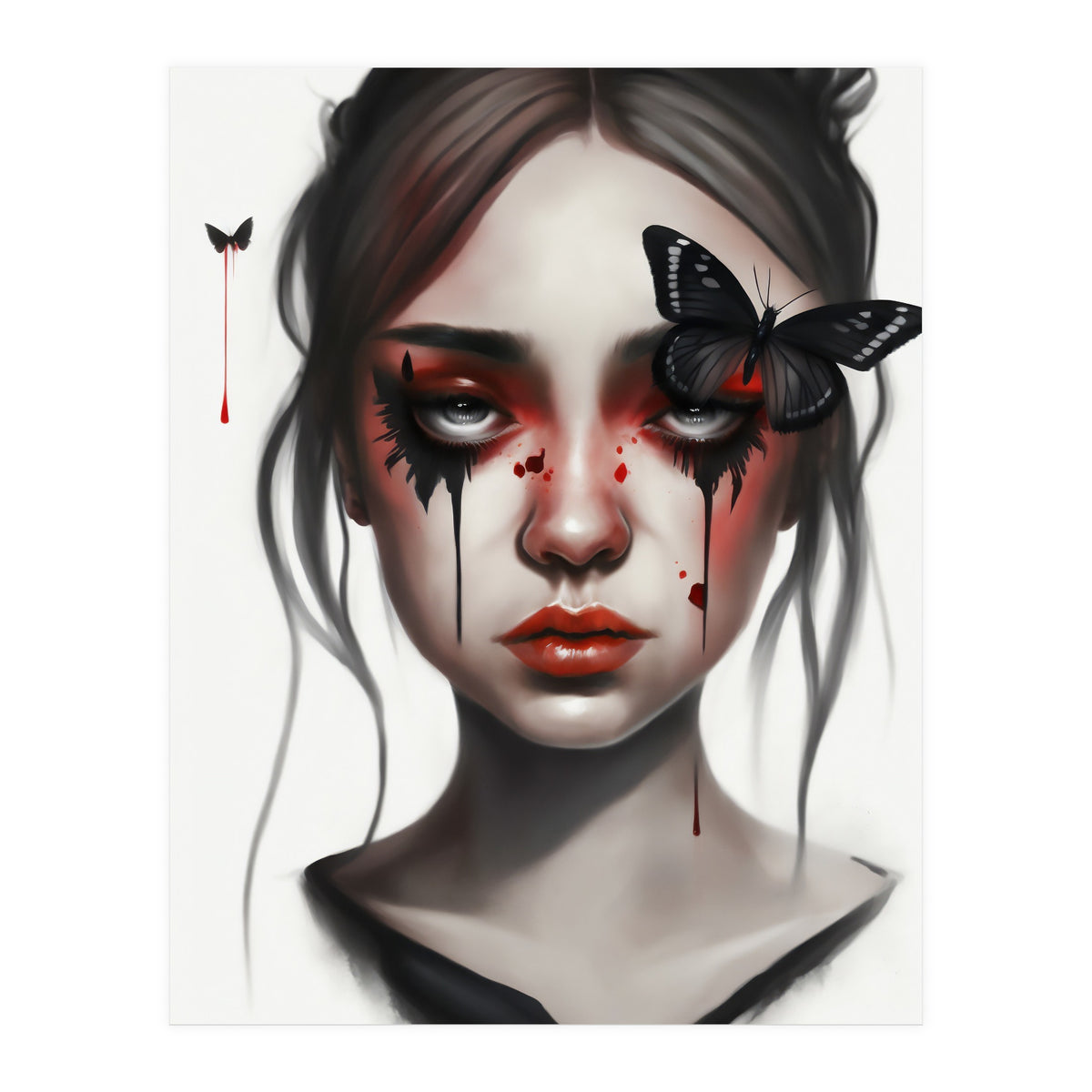 Goth Girl With Butterflies Portrait (Print Only)
