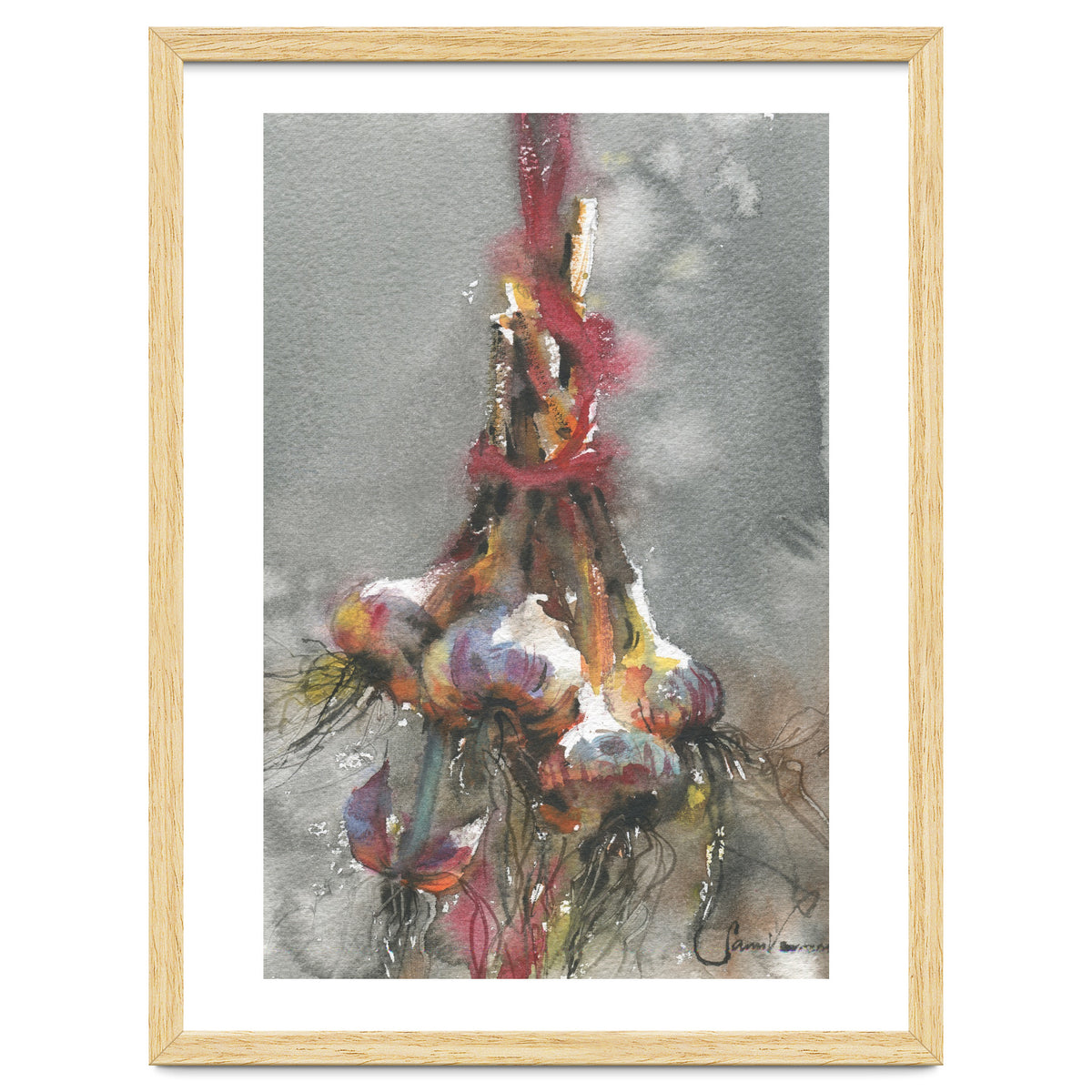 Garlic still life watercolor painting