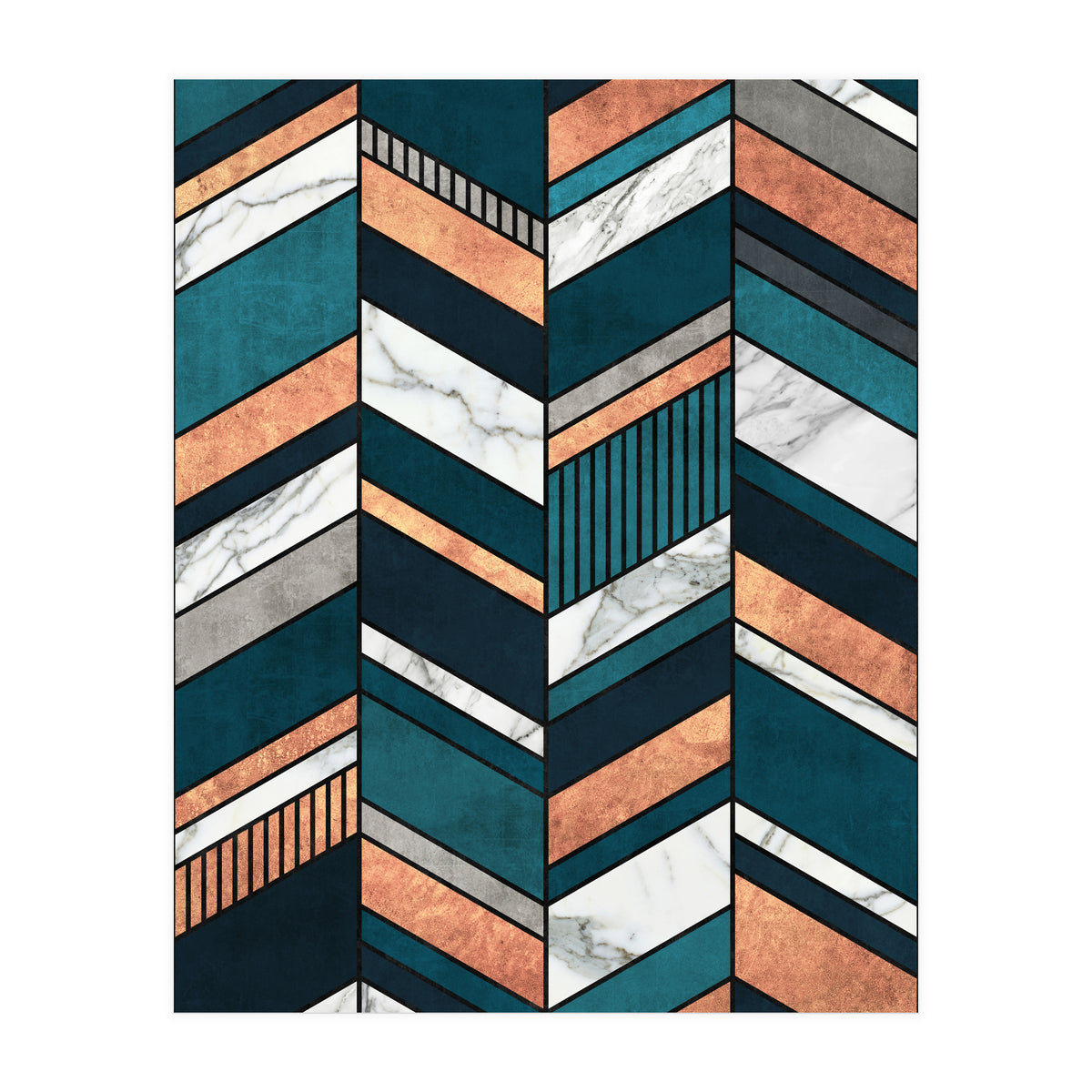 Abstract Chevron Pattern - Copper, Marble, and Blue Concrete (Print Only)