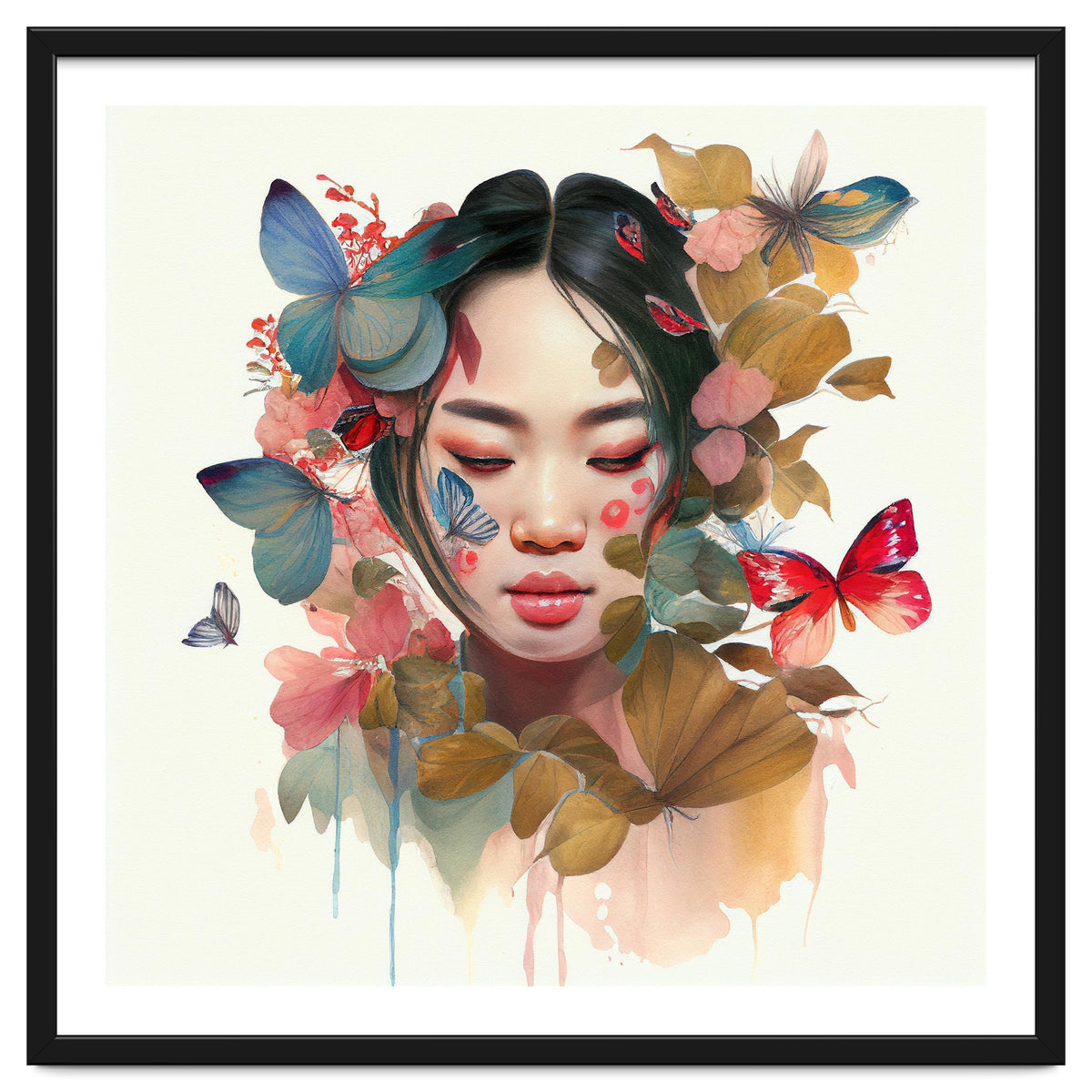 Watercolor Floral Asian Woman #9