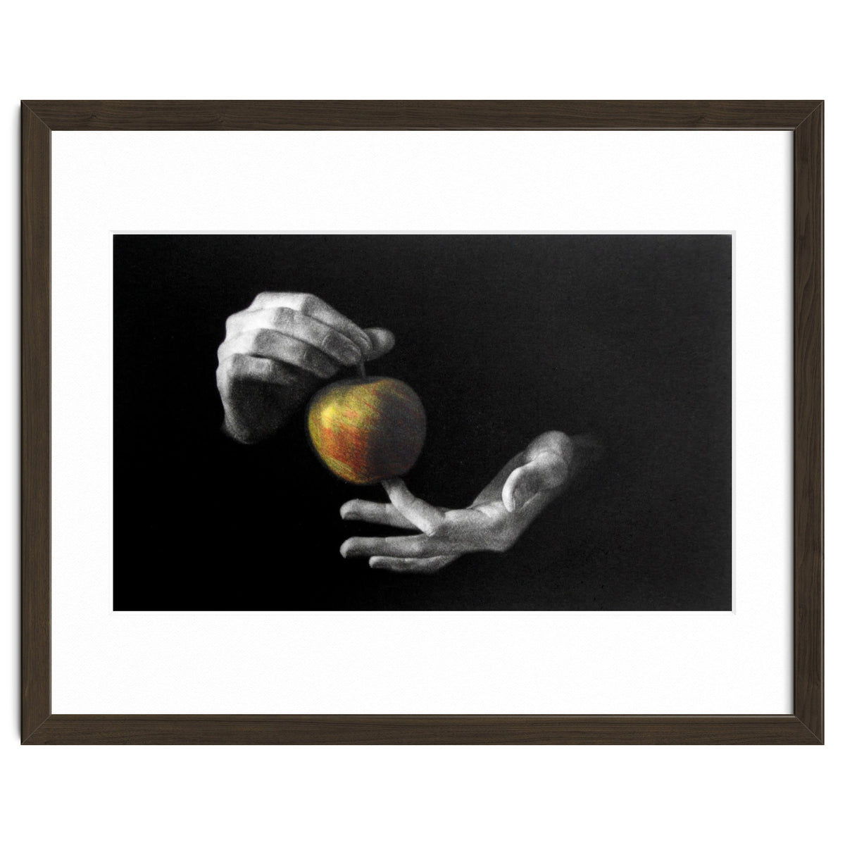 Mezzotint Hands Apple Left
