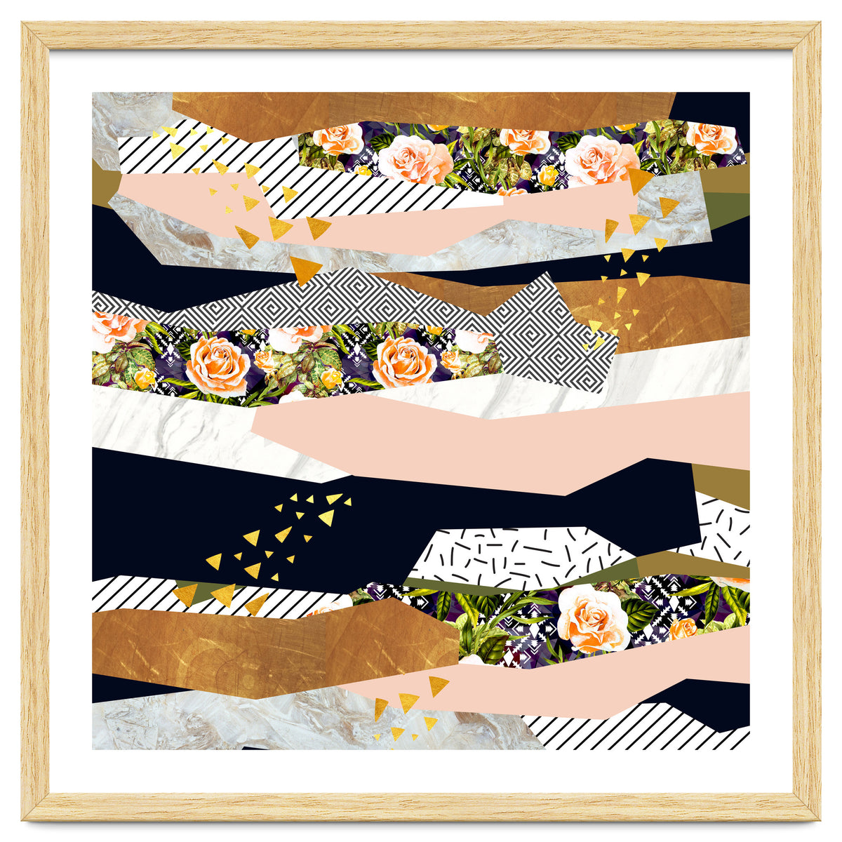 Collage of textured shapes and flowers